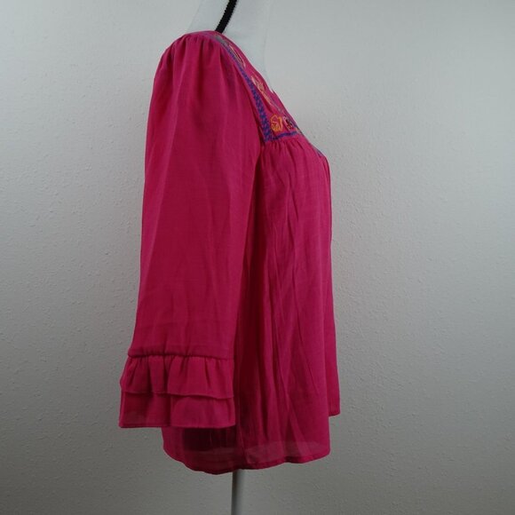 Figueroa & Flower Embroidered Tunic Top Women's Petite Size PM Pink Loose Fit - Picture 5 of 11